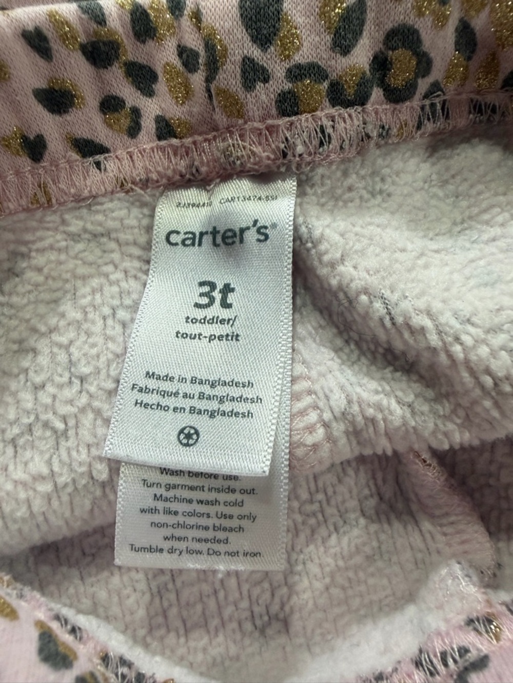4/$20 Kids Pink Leopard Print Sweatpants With Gold Flecks 3T Cotton Blend - Picture 3 of 4